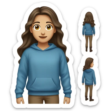 winter, christmas, hispanic, long brown hair, girl, brown eyes, child, full body, blue sweater sticker