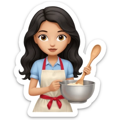 a pretty tan bratz girl with black wavy long hair baking at home sticker