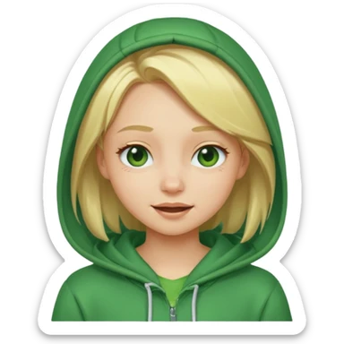 a blonde girl in a green hoodie winking sticker