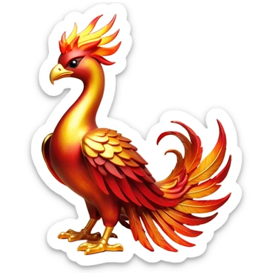 Cinematic Noble Mystical Fire Phoenix Portrait Emoji, Poised and resplendent, with a radiant, fiery plumage in brilliant hues of scarlet, gold, and ember, featuring elongated, elegant tail feathers that flow like molten lava, and piercing, wise eyes reflecting the eternal cycle of rebirth; rendered with lifelike texture and luminous natural highlights, high shine, majestic and awe-inspiring, styled with an aura of mythic resurgence, focused and regal, soft glowing outline, capturing the essence of a legendary phoenix rising from the flames with timeless grace! sticker
