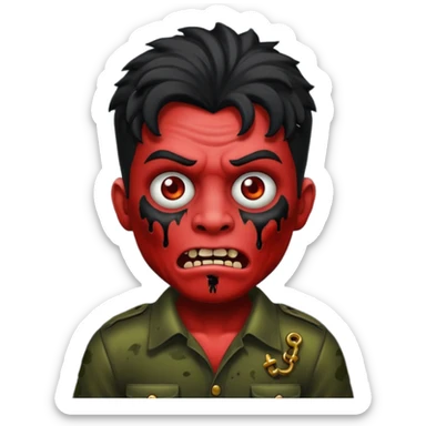 Emoji masculino de zumbi estilo iPhone,com cabelo ondulado grande e preto, camisa preta e brincos sticker