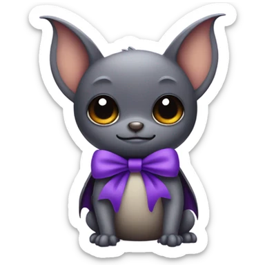 little bat wearing a purple bow sticker