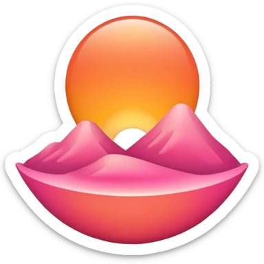 Simple sunset emoji 🍽️, clean 3D style, smooth rounded shapes, warm orange-pink sky, glossy shiny surface, soft studio lighting, cute emoji look, minimal city silhouette, no text, no shadow, transparent background, high-quality 3D render. sticker