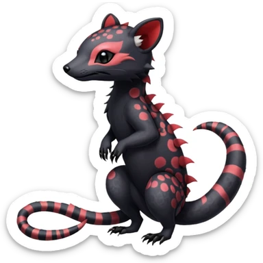 Rare warm-colored exotic edgy cute epic aesthetic spooky dark gothic colorful Salandit-Civet-species-Fakemon-hybrid-creature, with beautiful intricate markings, full body sticker