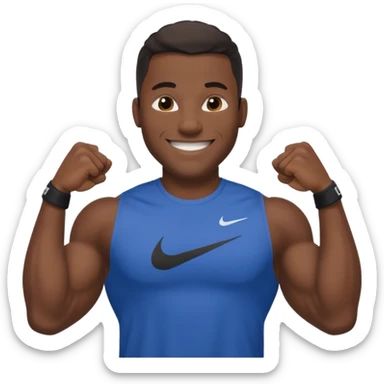 Jock black man smiling very very big biceps wearing “Nike” t shirt sticker