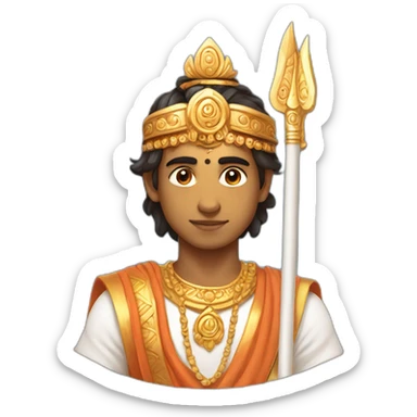 Hindu young lad god with spear and good physic wearing white ash on forehead sticker