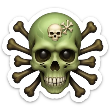 a poisonous cloud of gas, dark swamp color, with an image of a skull and two crossed bones behind the skull sticker