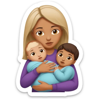 A woman holds her baby in her hands hugs him and looks a little agressive  sticker