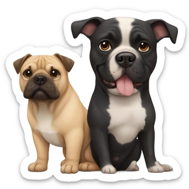 Black and white pitbull and chow chow mix with a pug sticker