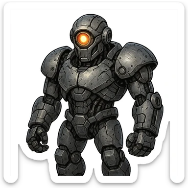 Cyclops, robotic, metallic features, glowing eye sticker