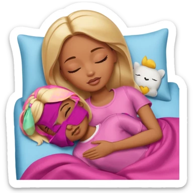 Brown skin blonde hair Barbie sleeping in bed with eyes closed sticker