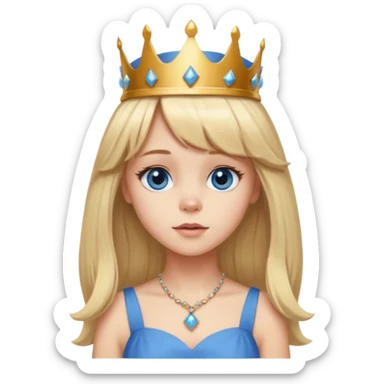 simple Blonde girl bust with bangs, long straight seductive hair and blue eyes, and a simple crown. giving cockerspaniel energy sticker