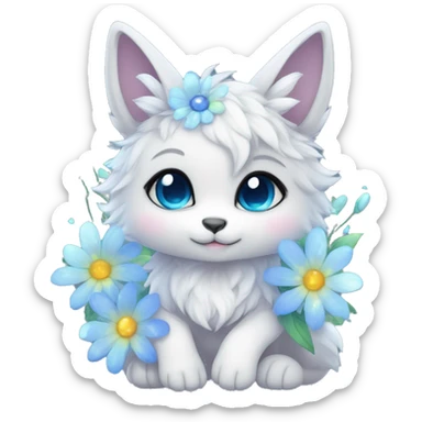 Anthro Cute Cool Kawaii gorgeous sparkly ethereal fantasy animal creature with blue eyes furry sona with flowers beautiful aesthetic sticker