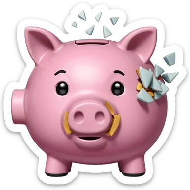 a piggy bank broken in half sticker