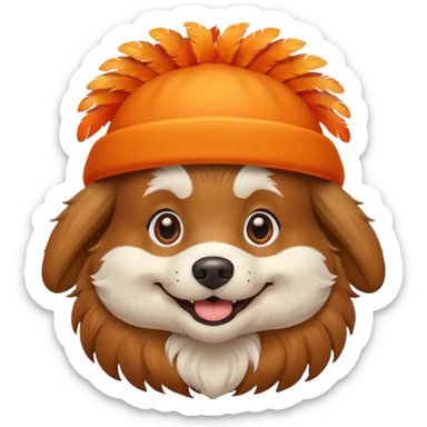 dog with orange feathered hats sticker