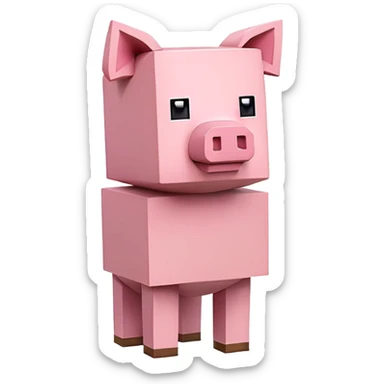 Minecraft Pig full body, pink blocky animal with square head sticker