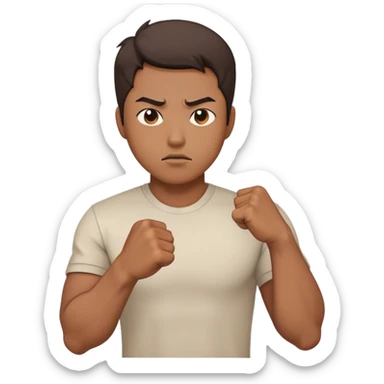 A determined Korean man in a shirt, clenching his fist with a confident expression. Emoji-style digital illustration sticker