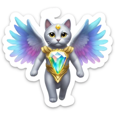 Heavenly Rainbow 4d Diamond ultra Omni-Cat God with wings and a ring around its body  sticker