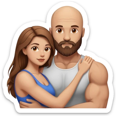 intimate moment between lovers muscular bald man brown beard, beautiful long hair woman sticker