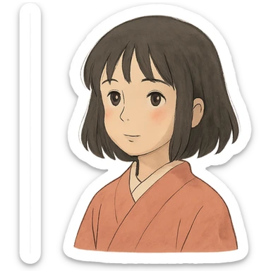 Japanese girl, Ghibli style, soft colors, gentle expression sticker