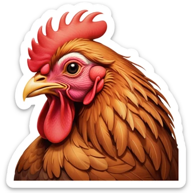 Meme-Worthy Cute Sleeping Brown Rooster Portrait Emoji, Head resting peacefully with a contented smile, showcasing a robust build and a luxuriously soft brown plumage, eyes shut in a serene, restful nap, Simplified yet hilariously adorable features, highly detailed, glowing with a soft, drowsy light, high shine, relaxed and utterly lovable, stylized with an air of playful laziness, bright and heartwarming, soft glowing outline, capturing the essence of a comically sleepy rooster, so meme-worthy it feels like it could instantly become the next viral sensation of adorable slumber! sticker