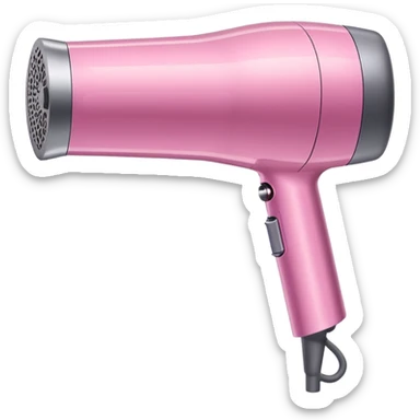 A pink Dyson Supersonic hair dryer, slight angle, realistic style, Features the distinctive hollow circular head with the barrel running through the center, sleek modern design, glossy pink finish with metallic silver accents on the nozzle ring. Compact proportions , clean lines, slight shading  sticker