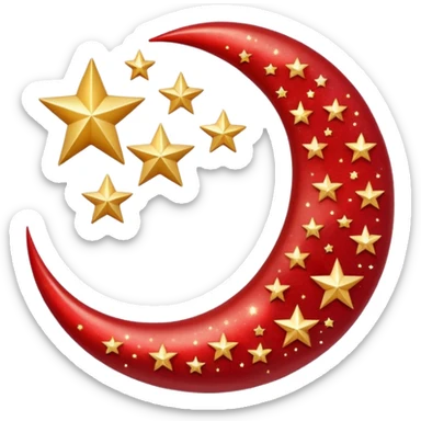 Beautiful sparkly glittery shiny pretty red crescent and stars scenery sticker
