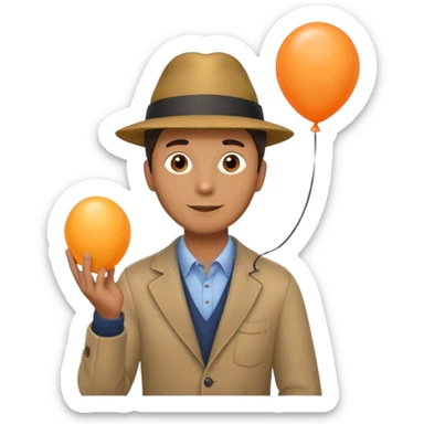 man with hat, holding orange balloon sticker
