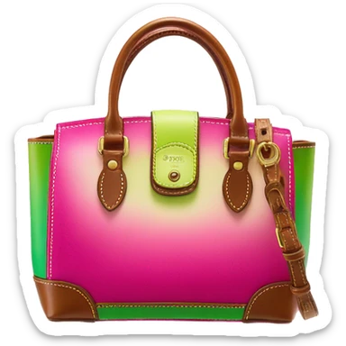 Realistic hot pink to lime green ombre Dooney and Bourke satchel purse without strap. sticker
