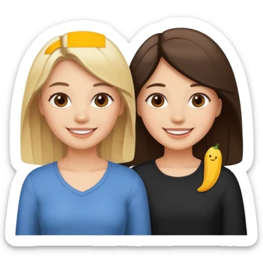 sisters blonde and dark brown hair sticker