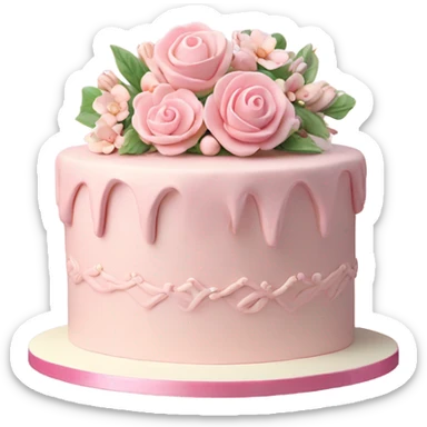 Pale pink vintage birthday cake with 3d flowers, highly detailed sticker