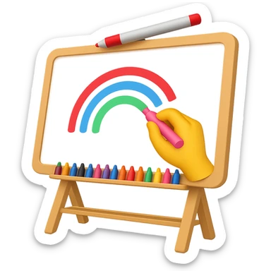 Add a hand drawing something on the whiteboard with colorful markers in emoji style, no background, vibrant and clear colors, simple and concise emoji look sticker
