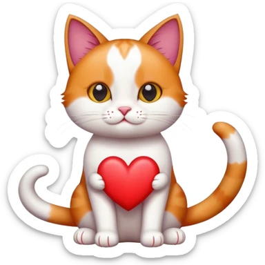 tri-colored cat with a heart in its paws sticker