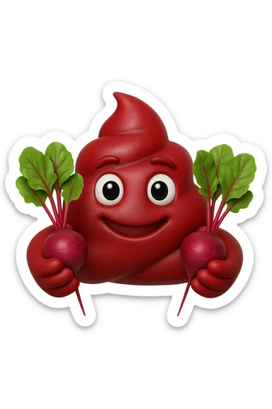 emoji stile iphone 3d di una cacca rossa con barbabietole in mano, iperrealistiche 4k sticker