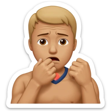 Crying man with his fist holding to his mouth sticker