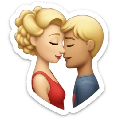 A blond men who kisses a pretty blonde woman with a heart above their heads  sticker