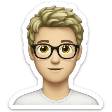 boy with green eyes with glasses shaggy dark hair and dark beard and pale skin sticker