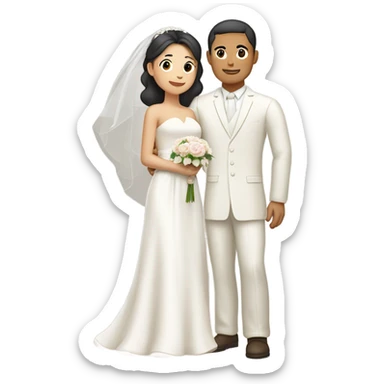 Tan skin Asian man with brown eye black hair light fair skin woman in love in wedding  sticker