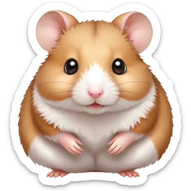 Cinematic Cute Brown and White Banded Hamster Portrait Emoji, Head tilted playfully and inquisitively, showcasing a fluffy fur with playful brown and white banded patterns, round, sparkling dark eyes filled with curiosity, Simplified yet irresistibly adorable features, highly detailed, glowing with a warm, friendly glow, high shine, affectionate and lively, stylized with a touch of whimsy, bright and endearing, soft glowing outline, capturing the essence of a mischievous yet loving hamster, so playful it feels like it could dash out of the screen and into your arms! sticker