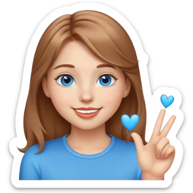 Young girl with light brown hair and blue eyes, smiling warmly and blowing a kiss, cute and expressive emoji style sticker