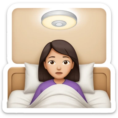 A middle-aged Asian woman lying in bed, unable to sleep sticker