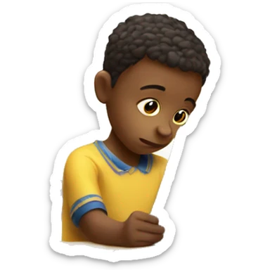 child struggling with letters and school supplies sticker