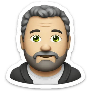 fat middle aged developer very short dark brown graying hair goatee green eyes sticker