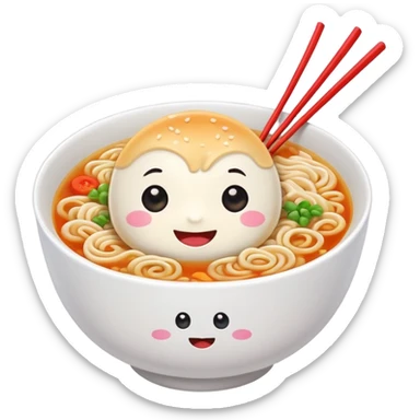 kawaii ramen with cute eyes and smile and 2 chopsticks like its a sticker sticker