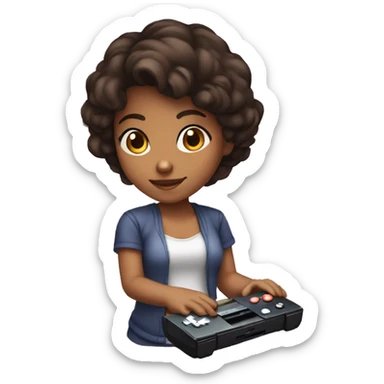 dark haired brown girl playing nintendo ds sticker