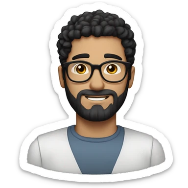 one european guy with short curly dark black hair and even shorter on the sides and beard and black eyes and round glasses sticker