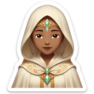 Clash of Clans aesthetic: Beautiful and Majestic Mage Portrait Emoji, Rendered in serene mystique with a gentle, confident smile and an aura of timeless magic, showcasing an elegantly robed figure with intricate arcane embellishments and softly closed eyes in natural skin tone, Simplified yet exquisitely endearing features, highly detailed, glowing with a soft, majestic mystical light, high shine, calm and profoundly wise, stylized with an air of timeless sorcery, soft glowing outline, capturing the essence of a majestic mage whose magical presence inspires epic quests! sticker