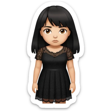 Latina girl with bangs black long layered hair plus size black lace dress disappointed  sticker