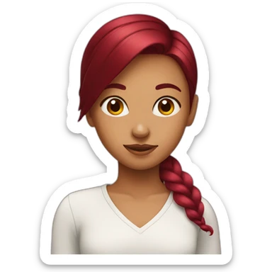 A girl with burgundy hair makes a heart sticker