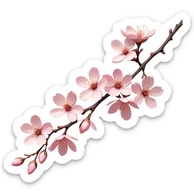 Cinematic Realistic Sakura Flowers on a Branch, depicted as delicate, soft pink blossoms gracefully adorning a slender, gently twisted branch, illuminated by subtle, warm natural light that accentuates their ethereal beauty and transient charm, poetic spring scene sticker